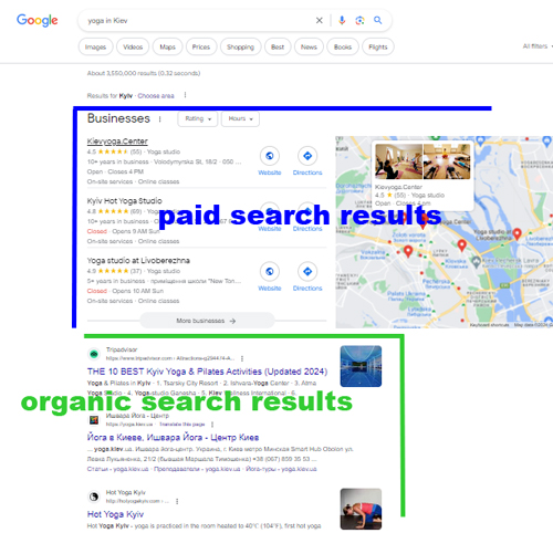 paid and organic search results
